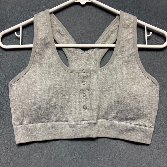 BCBG Generation Sports Bra Ribbed Padded Snap Button Sexy Stretchy Womens Large - Picture 1 of 5